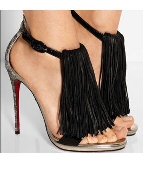 Auth Christian Louboutin Heels Casanovella black fringe sz 36